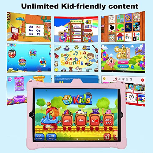 HeavenBird 10 Inch Kids Tablet, 10.1" Display, 6000mAh, Android 10.0 2GB & 32GB Storage, Parental Control Learning Tablet, Stylus & Earphone & Kid-Proof Case Included, Pink