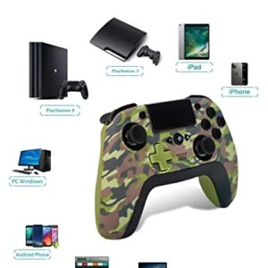 TJPD Wireless Game Controller with 2 Programmable Back Buttons, Compatible with PS4/PS3/iOS13.4+/PC/Android, Game Controller Remote with Turbo/Gyro/HD Dual Vibration/LED Indicator (Green Camouflage)