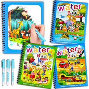 water coloring books for toddlers, water painting book for toddlers, paint with water books for 2-4, water doodle book toys for 3-5, travel toys for toddlers 1-3, toddler travel toys. (3 pack)