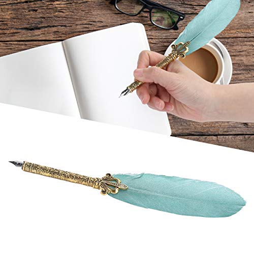 Restokki Feather Pen, Feather Calligraphy Pen and Ink Set Vintage Dip Ink Pen Set Birthday Gift for School Writing Calligraphic Wedding Gift(2#)