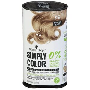 schwarzkopf simply color permanent hair color cream, 8.16 medium ash blonde, 1 kit