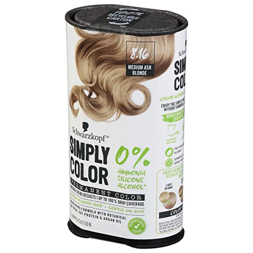 Schwarzkopf Simply Color Permanent Hair Color Cream, 8.16 Medium Ash Blonde, 1 Kit