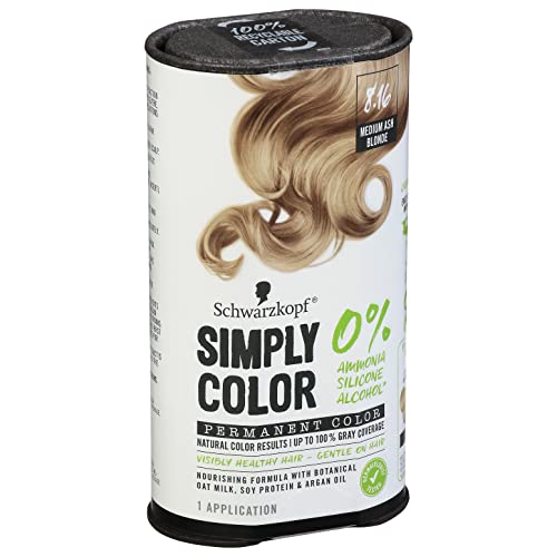 Schwarzkopf Simply Color Permanent Hair Color Cream, 8.16 Medium Ash Blonde, 1 Kit