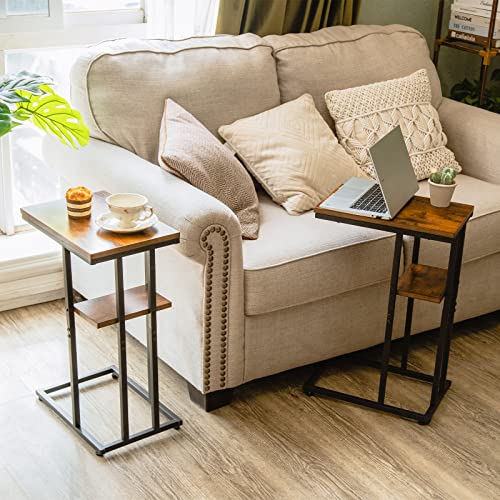 Yoobure C Shaped End/ Side Table for Couch and Bed, Small Spaces, Living Room, Bedroom, Rustic Snack Table