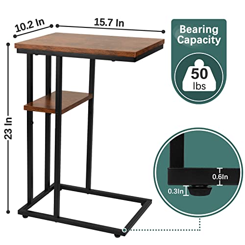 Yoobure C Shaped End/ Side Table for Couch and Bed, Small Spaces, Living Room, Bedroom, Rustic Snack Table