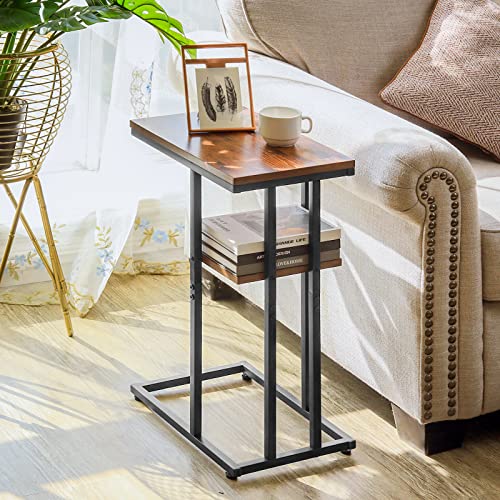 Yoobure C Shaped End/ Side Table for Couch and Bed, Small Spaces, Living Room, Bedroom, Rustic Snack Table