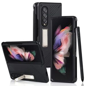 cavor designed for samsung galaxy z fold 3 case with s pen holder and magnetic kickstand feature,full body protective anti-scratch anti-drop wear-resistant pc material hard flip cover- black