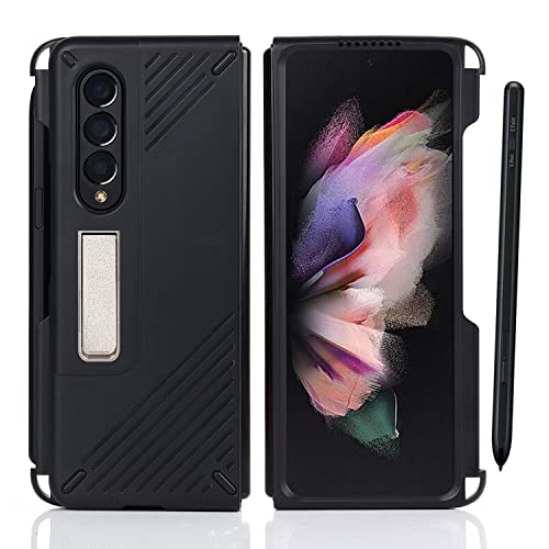 Cavor Designed for Samsung Galaxy Z Fold 3 Case with S Pen Holder and Magnetic Kickstand Feature,Full Body Protective Anti-Scratch Anti-Drop Wear-Resistant PC Material Hard Flip Cover- Black