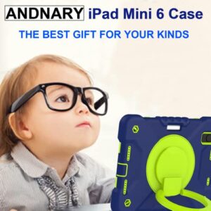 New iPad Mini 6 Case Kids 2021,iPad Mini 6th Generation Case for Kids Built-in Pencil Holder,Heavy Duty Shock Resistant Rugged with 360 Degree Swivel Handle Rugged Case for iPad Mini Case Kids