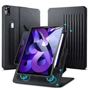 esr for ipad air 5th generation case 2022 / ipad air 4th case 2020, rugged protection, detachable magnetic cover, adjustable portrait/landscape stand with raised screen view, 8 stand angles, black