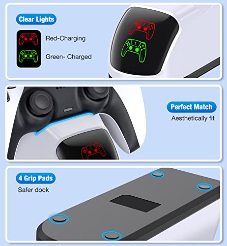 PS5 Controller Charging Station for Playstation 5 Dualsense Controller with Dual Stand Charger Dock, Upgrade PS5 Controller Charger Accessories Incl. Fast Charging Cable, PS5 Charging Station White