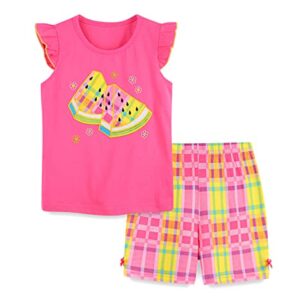 Toddler Girl Short Clothing Sets Easter Summer Cotton Casual Pink Watermelon Top Tee Shirts Check Shorts Beach Outfits Sets 3T