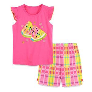 Toddler Girl Short Clothing Sets Easter Summer Cotton Casual Pink Watermelon Top Tee Shirts Check Shorts Beach Outfits Sets 3T