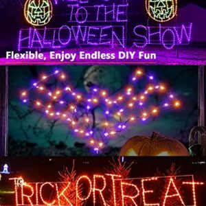 Brizled Orange & Purple Halloween Lights, 39.37ft 120 LED Orange Lights, Purple Solar Halloween Lights 8 Modes, Outdoor Twinkle Orange Halloween String Lights for Halloween Party DIY Decor, Black Wire