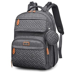babbleroo diaper bag backpack, unisex bags with changing pad, pacifier case & stroller straps, multifunction waterproof travel back pack for boys girls, dark gray