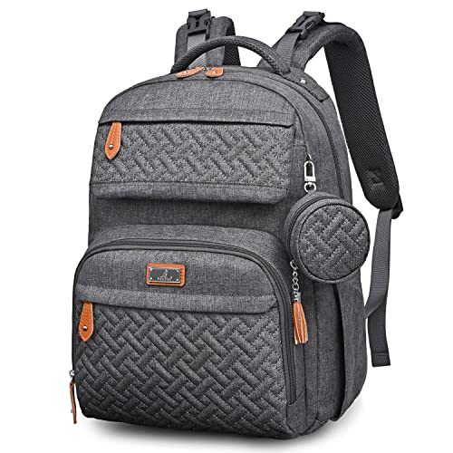 BabbleRoo Diaper Bag Backpack, Unisex Bags with Changing Pad, Pacifier Case & Stroller Straps, Multifunction Waterproof Travel Back Pack for Boys Girls, Dark Gray