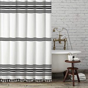 seasonwood black and white shower curtain with tassels,farmhouse fabric for bathroom,heavy weighted, 72 x 72