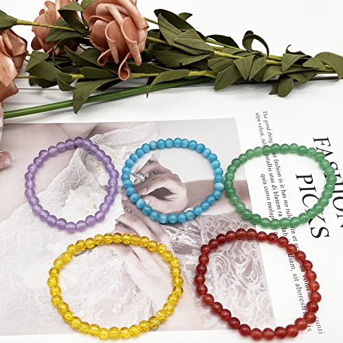 Svovin 12Pcs Gemstone 6mm Semi Precious Round Beaded Bracelet Set For Women Men Healing Crystal Stretch Energy Stone Bead Bracelets Jewelry