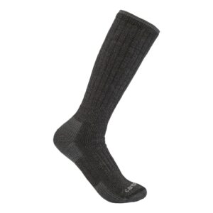 carhartt men's midweight synthetic-wool blend boot sock, carbon heather, large