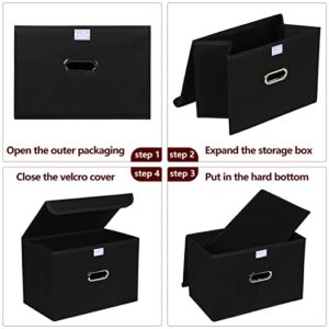 STOREONE Fabric Storage Cube Bins Foldable Organizer Container Collapsible Basket with Lids and Metal Handles, for Home, Bedroom, Closet (Black, 3 Pcs)