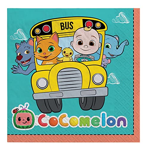 Amscan Cocomelon Paper Party Napkins - 6.5" x 6.5" | Multi-color | Pack of 16