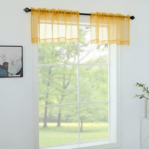 Gold Yellow Valances for Windows - Light Filtering Semi Sheer Valances for Living Room/Bedroom/Kitchen/Bathroom/Cafe - Transparent Window Valance Curtains with Rod Pocket 2 Panels 52 by 18 Inches Long