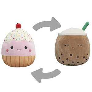 squishmallows flip-a-mallows 12-inch brown boba tea and pink cupcake plush - add bernice and clara to your squad, ultrasoft stuffed animal medium-sized plush toy, official kelly toy plush