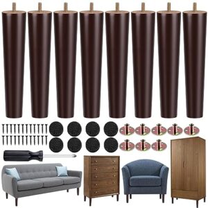 turstin 8 pieces furniture legs 10 inches round solid wood furniture feet couch legs sofa legs replacement legs for armchair, cabinet, chair, dresser or home diy projects, brown