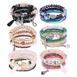 iyours 6 sets bohemian multilayer tassels bracelet handmade wrap bracelets bangle jewelry bracelets for women (6pcs-c)