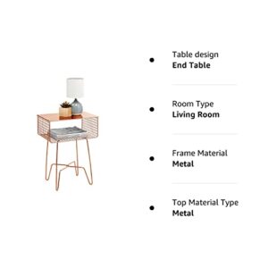 mDesign Steel Side Table Nightstand with Storage Shelf Basket for Bedroom, Living Room, Home Office; Rustic Bedside End Table, Industrial Modern Accent Furniture - Concerto Collection - Rose Gold