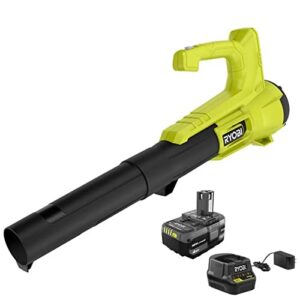 ryobi one+ p21110 18v 90 mph 250 cfm cordless battery leaf blower with 4.0 ah battery and charger