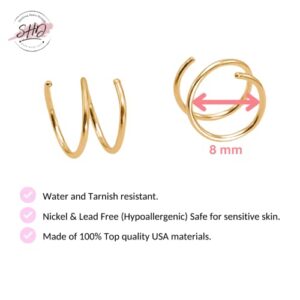 Gold Double Hoop Twist Earrings for Single Piercing. Tiny Spiral Huggie Hoop Illusion Earrings for Women.