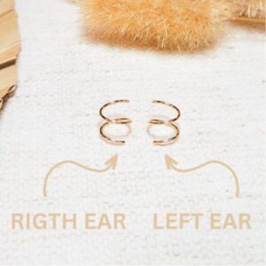 Gold Double Hoop Twist Earrings for Single Piercing. Tiny Spiral Huggie Hoop Illusion Earrings for Women.