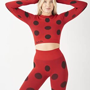 Miraculous Ladybug Womens Seamless Long Sleeve Crop Top & Legging Set - Butt Lifting for Gym Workout, Exercise, Yoga, Running by MAXXIM Red Medium