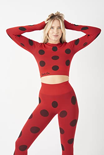 Miraculous Ladybug Womens Seamless Long Sleeve Crop Top & Legging Set - Butt Lifting for Gym Workout, Exercise, Yoga, Running by MAXXIM Red Medium