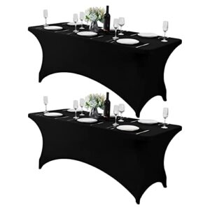 hezuzo 2pack spandex table cover for 6ft table universal fitted stretch tablecloth for party, banquet, wedding and events-black