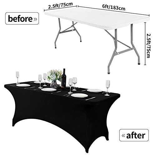 Hezuzo 2Pack Spandex Table Cover for 6Ft Table Universal Fitted Stretch Tablecloth for Party, Banquet, Wedding and Events-Black