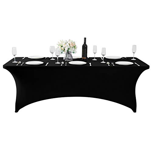 Hezuzo 2Pack Spandex Table Cover for 6Ft Table Universal Fitted Stretch Tablecloth for Party, Banquet, Wedding and Events-Black