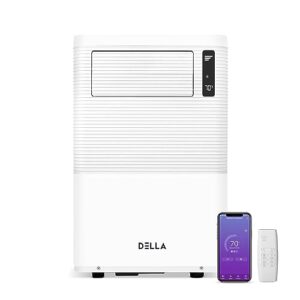 della 11000 btu smart wifi enabled portable air conditioner, freestanding electric auto swing fan dehumidifier ac unit with remote control, window kit cools up to 600 sq. ft.