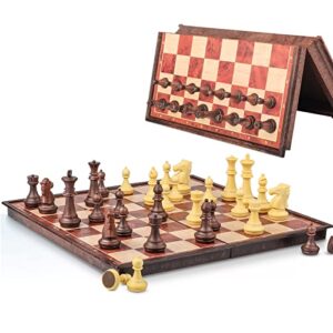 simplewin magnetic chess set, walnut color folding board game set with well-crafted pieces, suitable for kids adults, suitable for gifts (m(9.84x9.84in))
