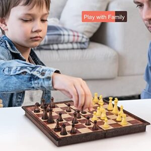 SIMPLEWIN Magnetic Chess Set, Walnut Color Folding Board Game Set with Well-Crafted Pieces, Suitable for Kids Adults, Suitable for Gifts (M(9.84x9.84in))