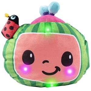 cocomelon melon plush pillow with lights & music - bed time sleep musical glow toy for night & nap time - officially licensed - stuffed animal gift for kids & toddlers 18+ months