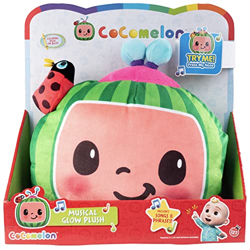 CoComelon Melon Plush Pillow with Lights & Music - Bed Time Sleep Musical Glow Toy for Night & Nap Time - Officially Licensed - Stuffed Animal Gift for Kids & Toddlers 18+ Months