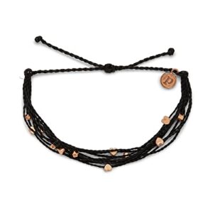 pura vida rose gold plated heart beads malibu bracelet - adjustable band, 100% waterproof, brand charm - black