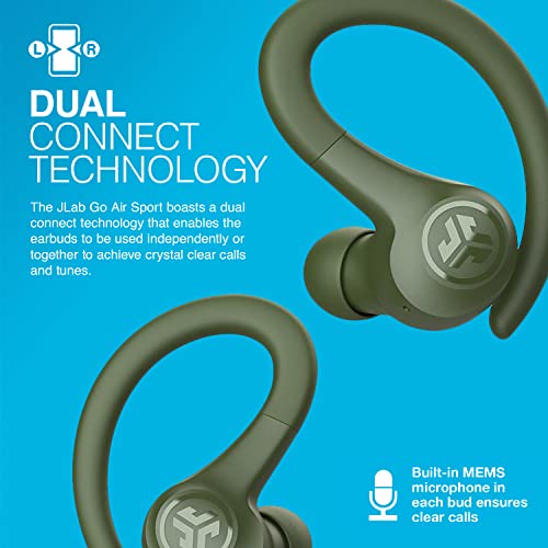 JLab Go Air Sport - Wireless Workout Earbuds Featuring C3 Clear Calling, Secure Earhook Sport Design, 32+ Hour Bluetooth Playtime, and 3 EQ Sound Settings (Green)