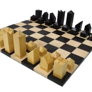 TAJ CHESS STORE Combo Wooden Chess Set- Modern Pyramid Style Wooden Chess Set Pieces Only With 12 Solid Inlaid Roll Up Ebony Wood Chess Board