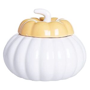 ceramic pumpkin fall candle highly scented fragrance large glossy 5" x 5" candle with more than 30 hours burn time - yellow