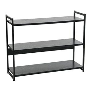 household essentials 3 tier wide book shelf, medium, black oak finish