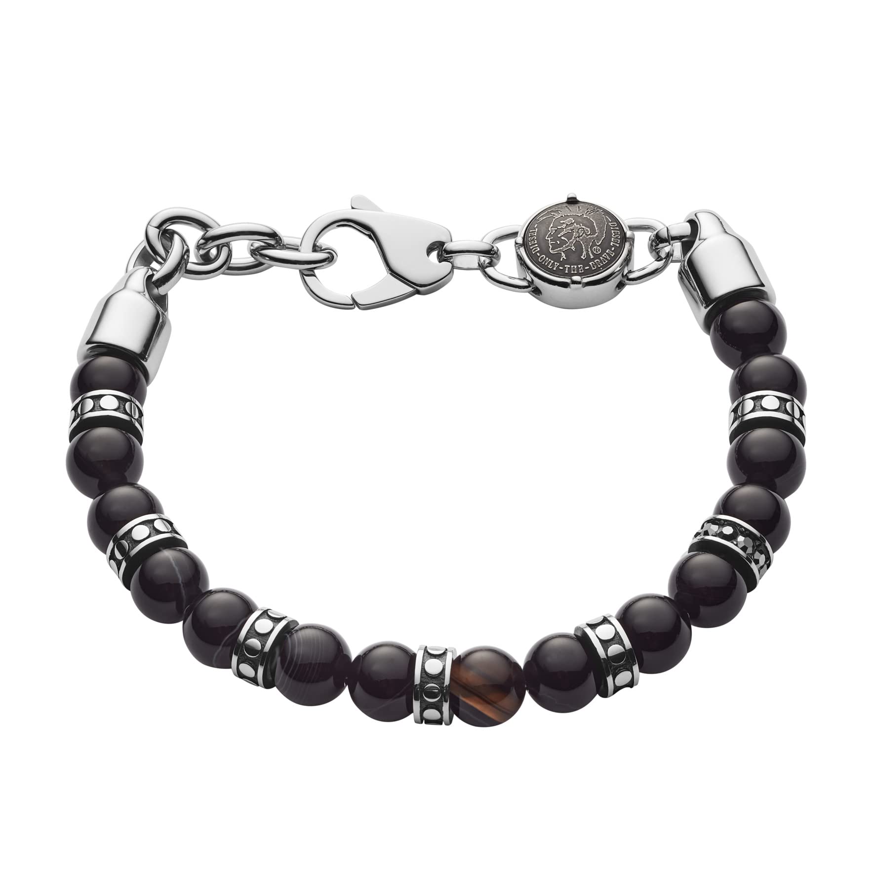 Diesel All-Gender Stainless Steel and Beaded Bracelet, Color: Black (Model: DX1163040)