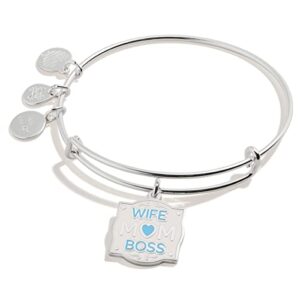 alex and ani words are powerful expandable wire bangle bracelet for women, wife mom boss charm, shiny silver finish, 2 to 3.5 in